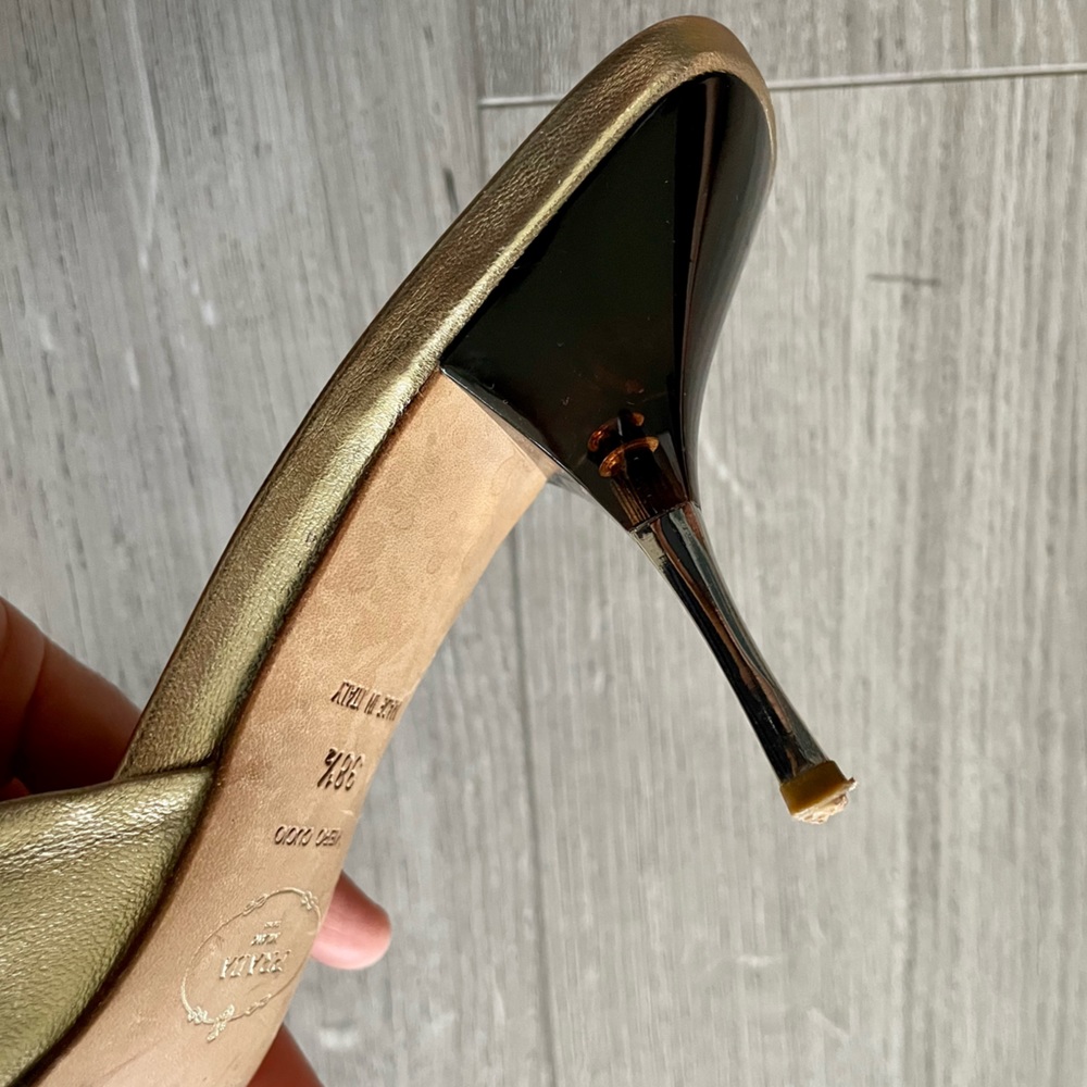 ❌SOLD❌ Prada Metallic Gold Leather Square Peep Toe Slide Sandals - Picture 9 of 12